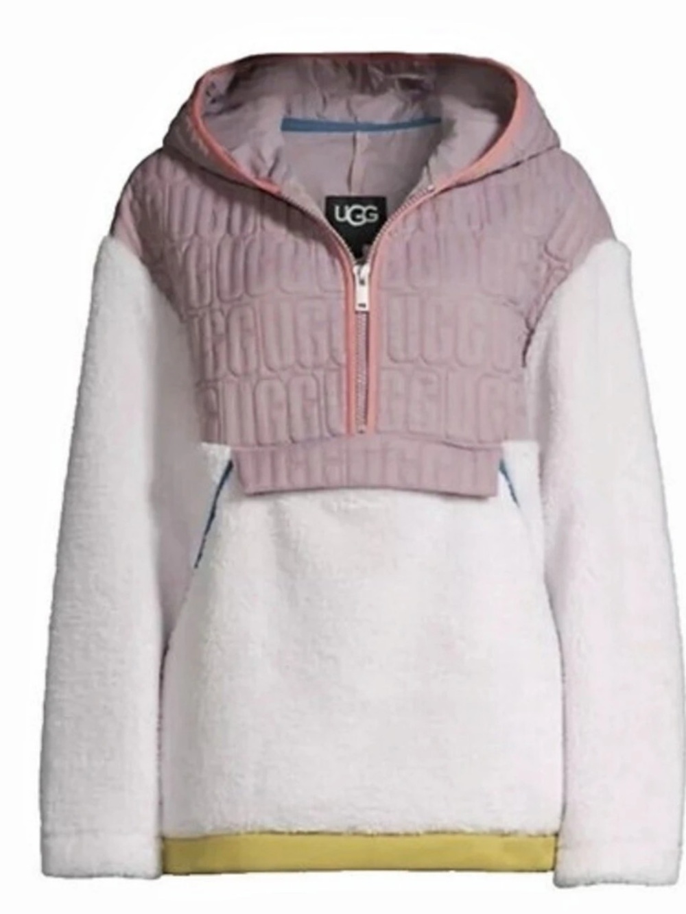 UGG Half-Zip Sherpa Pullover in Pink & White Size Small